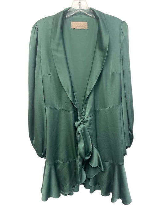 Keepsake Size S Teal Polyester Long Sleeve Front Tie bottom ruffle Mini Dress Teal / S