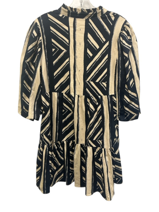 Emily McCarthy Size S Navy & Cream Lycocell & Cotton Tiered Skirt Abstract Dress Navy & Cream / S