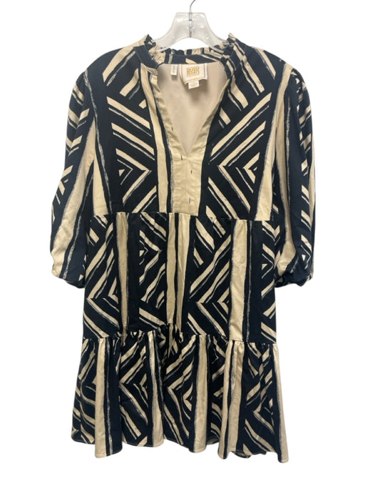 Emily McCarthy Size S Navy & Cream Lycocell & Cotton Tiered Skirt Abstract Dress Navy & Cream / S