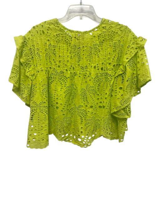 Farm Rio Size M Lime Green 100% Cotton Eyelet Short Sleeve Top Lime Green / M