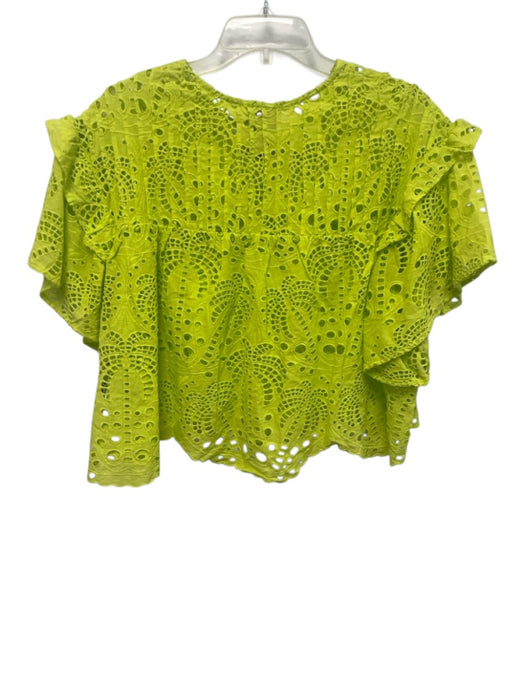 Farm Rio Size M Lime Green 100% Cotton Eyelet Short Sleeve Top Lime Green / M