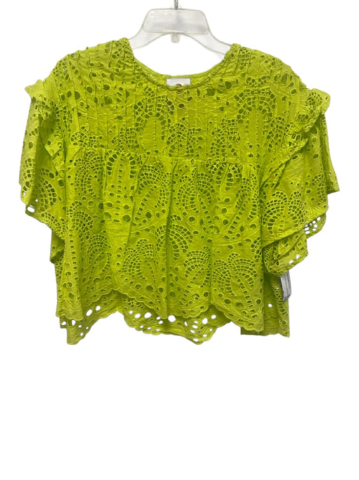 Farm Rio Size M Lime Green 100% Cotton Eyelet Short Sleeve Top Lime Green / M