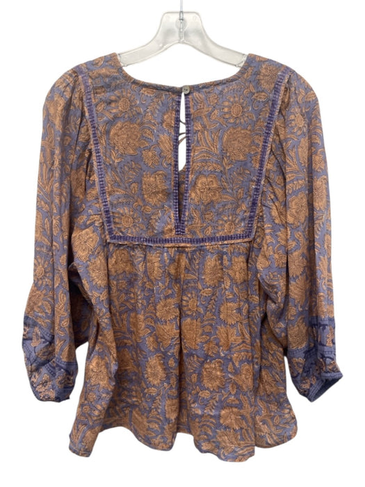 Cleobella Size M purple & terra cotta 100% Cotton floral print Front Tie Top purple & terra cotta / M