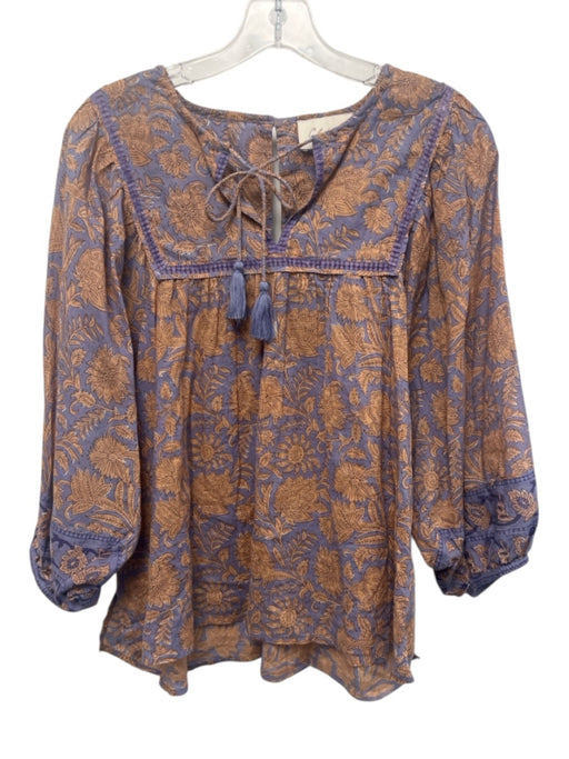 Cleobella Size M purple & terra cotta 100% Cotton floral print Front Tie Top purple & terra cotta / M