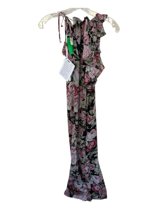 Parosh Size S Black & Red Polyester Flutter Sleeves Flowers Back Tie Dress Black & Red / S