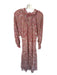 Free People Size XS Red & Tan Polyester Long Balloon Sleeve Flowers V Neck Dress Red & Tan / XS