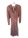 Free People Size XS Red & Tan Polyester Long Balloon Sleeve Flowers V Neck Dress Red & Tan / XS