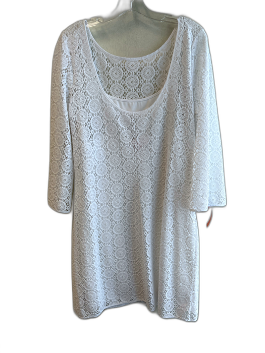 Lily Pulitzer Size XL White Polyester Scoop Neck Laced Lined Knee length Dress White / XL