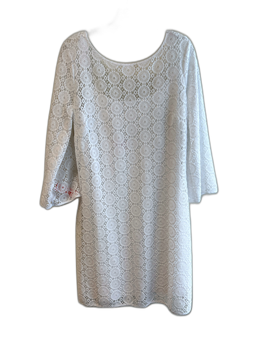 Lily Pulitzer Size XL White Polyester Scoop Neck Laced Lined Knee length Dress White / XL