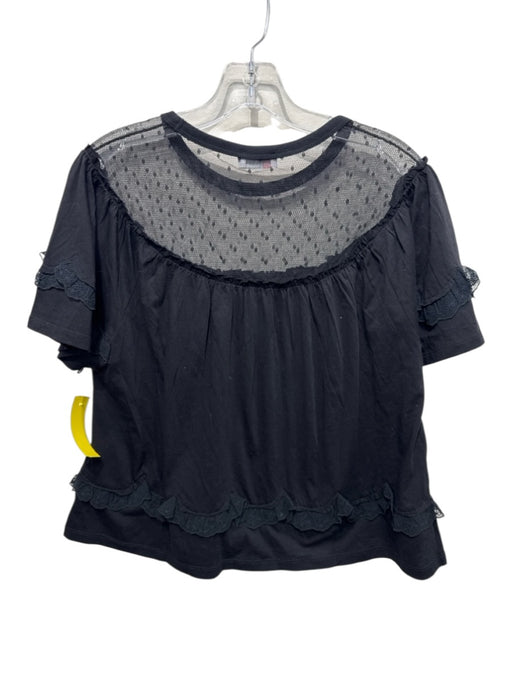 Red Valentino Size XS Black Cotton Blend Lace Short Sleeve Top Black / XS