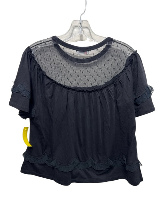 Red Valentino Size XS Black Cotton Blend Lace Short Sleeve Top Black / XS