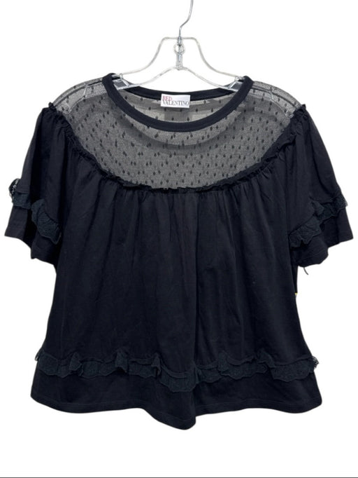 Red Valentino Size XS Black Cotton Blend Lace Short Sleeve Top Black / XS