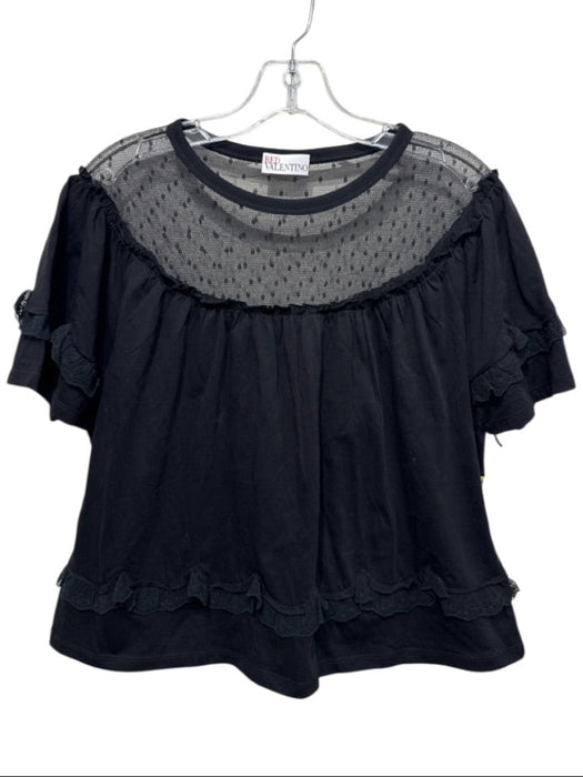 Red Valentino Size XS Black Cotton Blend Lace Short Sleeve Top Black / XS