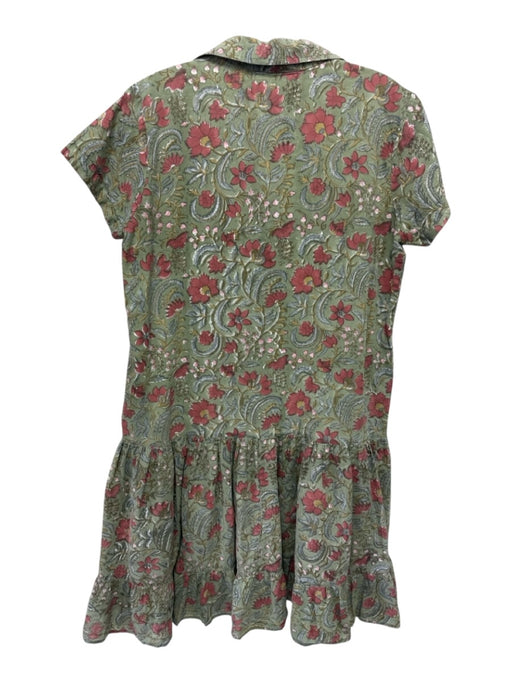 Hibiscus Linens Size S Green, Red & Yellow Print Cotton Floral Paisley Dress Green, Red & Yellow Print / S
