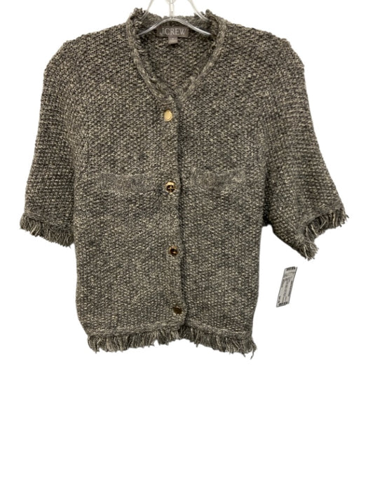 J Crew Size Medium Gray Cotton Blend Short Sleeve Heathered Button Front Sweater Gray / Medium