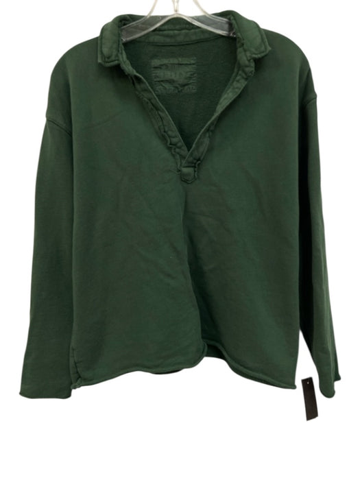 Frank & Eileen Size Large Green Cotton Long Sleeve Raw Hem Polo Top Green / Large