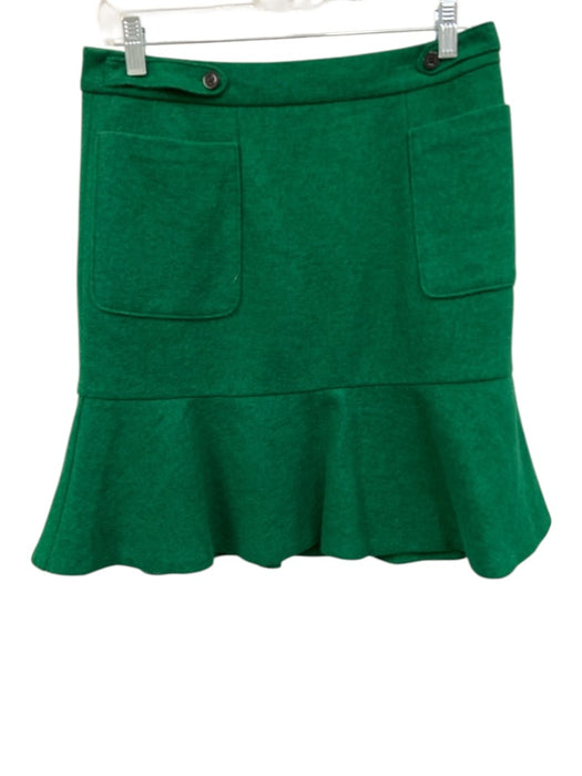 Maeve Size 8 Green Polyester Blend Patch Pocket Flounce Hem Button Detail Skirt Green / 8