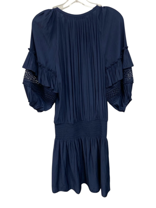 Ramy Brook Size Large Navy Blue Polyester Short Sleeve Lace Detail Dress Navy Blue / Large