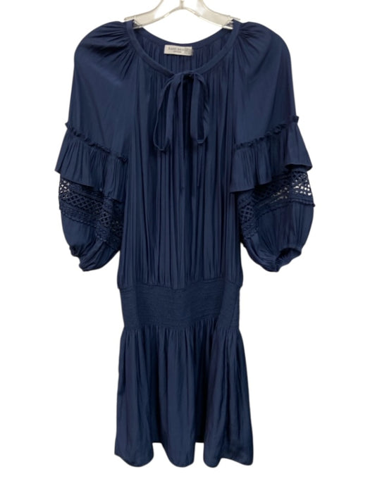 Ramy Brook Size Large Navy Blue Polyester Short Sleeve Lace Detail Dress Navy Blue / Large