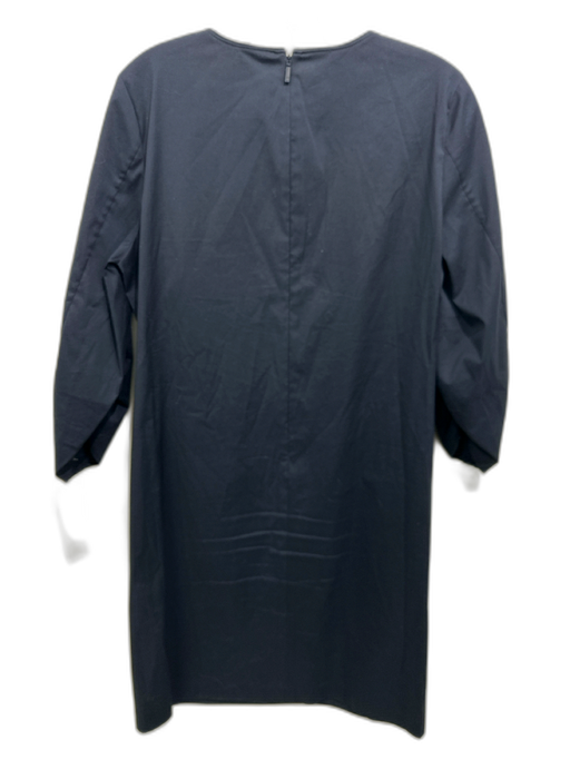 Lafayette 148 Size 6 Navy Cotton Blend 3/4 Sleeve Smocked Detail Back Zip Dress Navy / 6