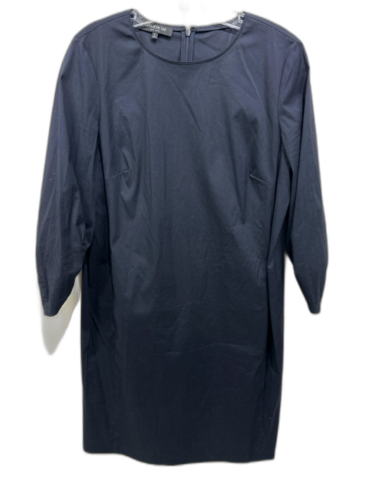 Lafayette 148 Size 6 Navy Cotton Blend 3/4 Sleeve Smocked Detail Back Zip Dress Navy / 6