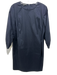 Lafayette 148 Size 6 Navy Cotton Blend 3/4 Sleeve Smocked Detail Back Zip Dress Navy / 6