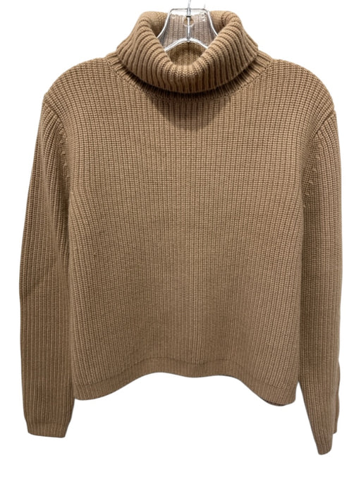 Jenni Kayne Size S Tan Wool & Cashmere Ribbed Knit Turtleneck Pullover Sweater Tan / S