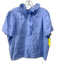 Sundays Size M Blue Linen Short Sleeve Half Button Ruffle Top Blue / M