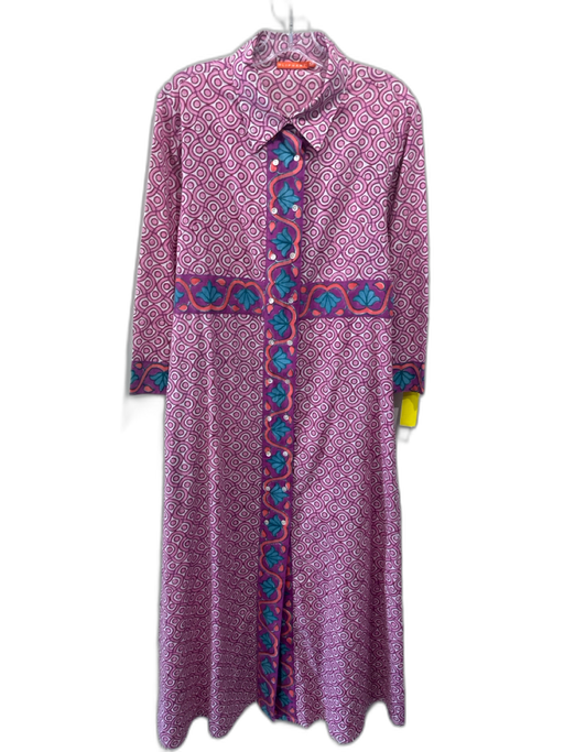 Oliphant Size M Pink, Purple & Multi Cotton Abstract Print Long Sleeve Dress Pink, Purple & Multi / M