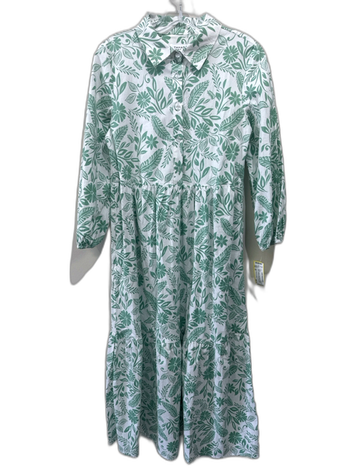 Tahari Arthur S. Levine Size XS White & Green Cotton Blend Half Button Dress White & Green / XS