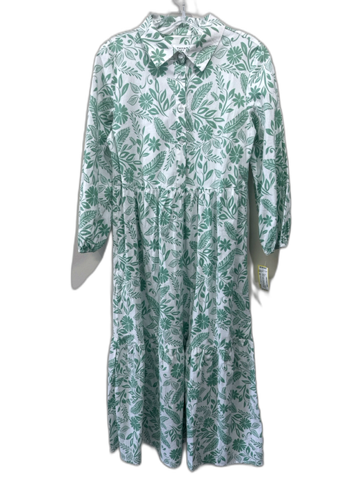 Tahari Arthur S. Levine Size XS White & Green Cotton Blend Half Button Dress White & Green / XS