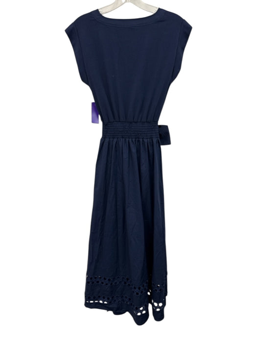 Cartolina Size XS Navy Blue Cotton Blend Cap Sleeve Eyelet Pleated Dress Navy Blue / XS