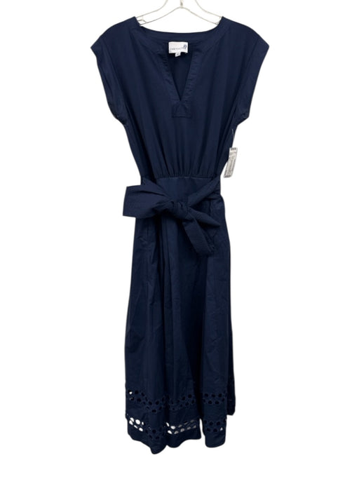 Cartolina Size XS Navy Blue Cotton Blend Cap Sleeve Eyelet Pleated Dress Navy Blue / XS
