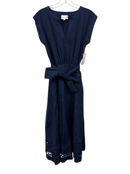 Cartolina Size XS Navy Blue Cotton Blend Cap Sleeve Eyelet Pleated Dress Navy Blue / XS