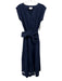 Cartolina Size XS Navy Blue Cotton Blend Cap Sleeve Eyelet Pleated Dress Navy Blue / XS