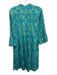 Sheridan French Size Small Blue & Green Cotton Blend Long Sleeve Gathered Dress Blue & Green / Small