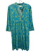 Sheridan French Size Small Blue & Green Cotton Blend Long Sleeve Gathered Dress Blue & Green / Small