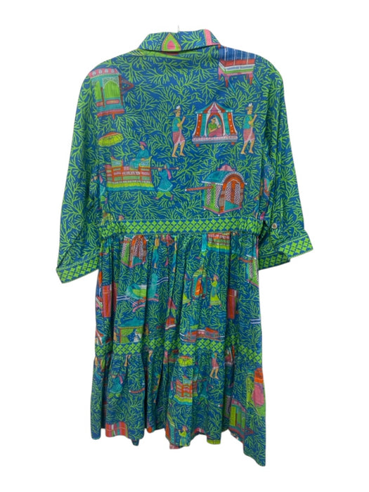 Gretchen Scott Size Small Blue, Green, Orange Cotton Half Sleeve Collar Dress Blue, Green, Orange / Small