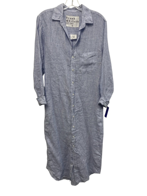 Frank & Eileen Size XS Blue & White Linen Long Sleeve Striped Button Front Dress Blue & White / XS