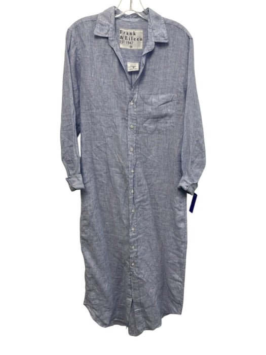 Frank & Eileen Size XS Blue & White Linen Long Sleeve Striped Button Front Dress Blue & White / XS