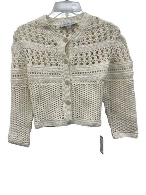 Amour Vert Size Small Cream White Cotton Blend Long Sleeve Open Crochet Cardigan Cream White / Small