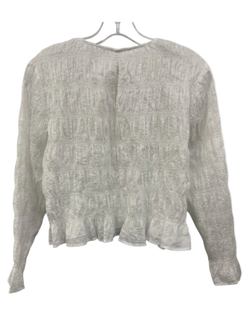 Frame Size Medium White Cotton Long Sleeve Shirred Ruffle Back Keyhole Top White / Medium