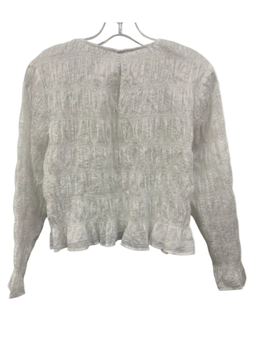 Frame Size Medium White Cotton Long Sleeve Shirred Ruffle Back Keyhole Top White / Medium
