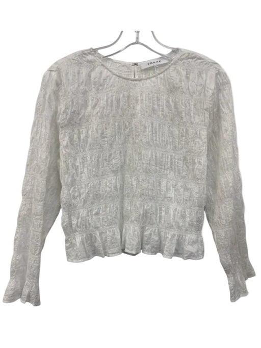 Frame Size Medium White Cotton Long Sleeve Shirred Ruffle Back Keyhole Top White / Medium