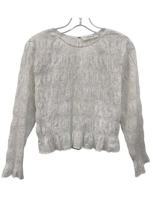 Frame Size Medium White Cotton Long Sleeve Shirred Ruffle Back Keyhole Top White / Medium