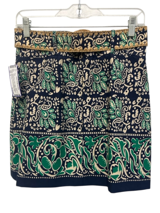 Cara Cara Size 6 Navy, Green, Cream Cotton A-line Abstract Floral Straw Skirt Navy, Green, Cream / 6