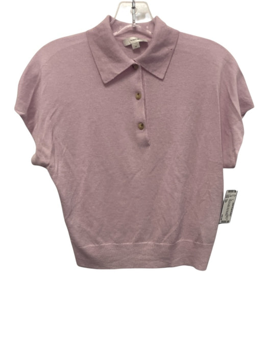 Vince Size S/P Pale Pink Wool Thin Knit Short Sleeve Tortoise Buttons Polo Top Pale Pink / S/P