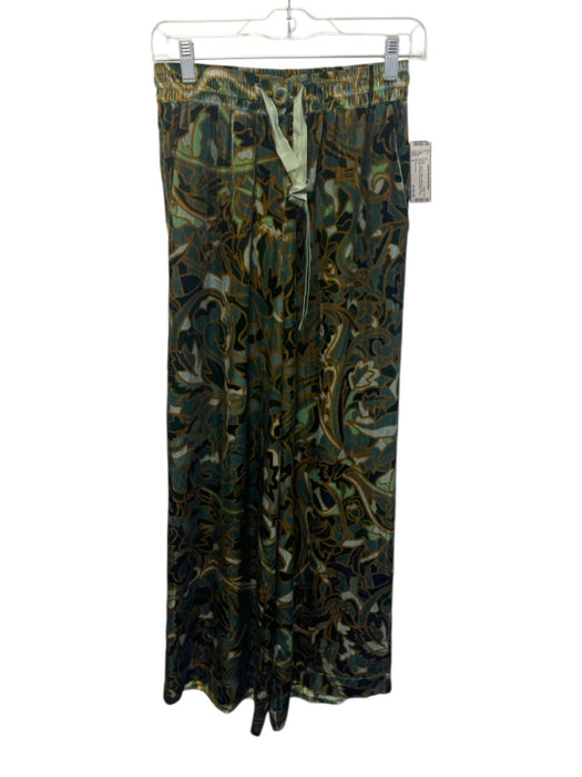 Franco Ferrari Size S Green, Teal & Yellow Viscose & Silk Velvet Abstract Pants Green, Teal & Yellow / S