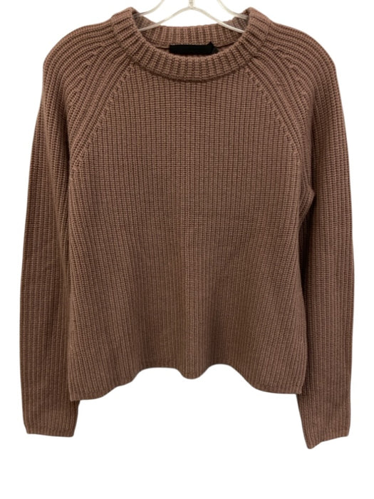 Jenni Kayne Size S Mauve Cashmere Rib Knit Crew Neck Ribbed Accents Boxy Sweater Mauve / S