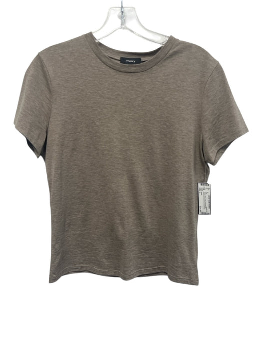 Theory Size L Brown Pima Cotton Short Sleeve Heathered Round Neck Top Brown / L